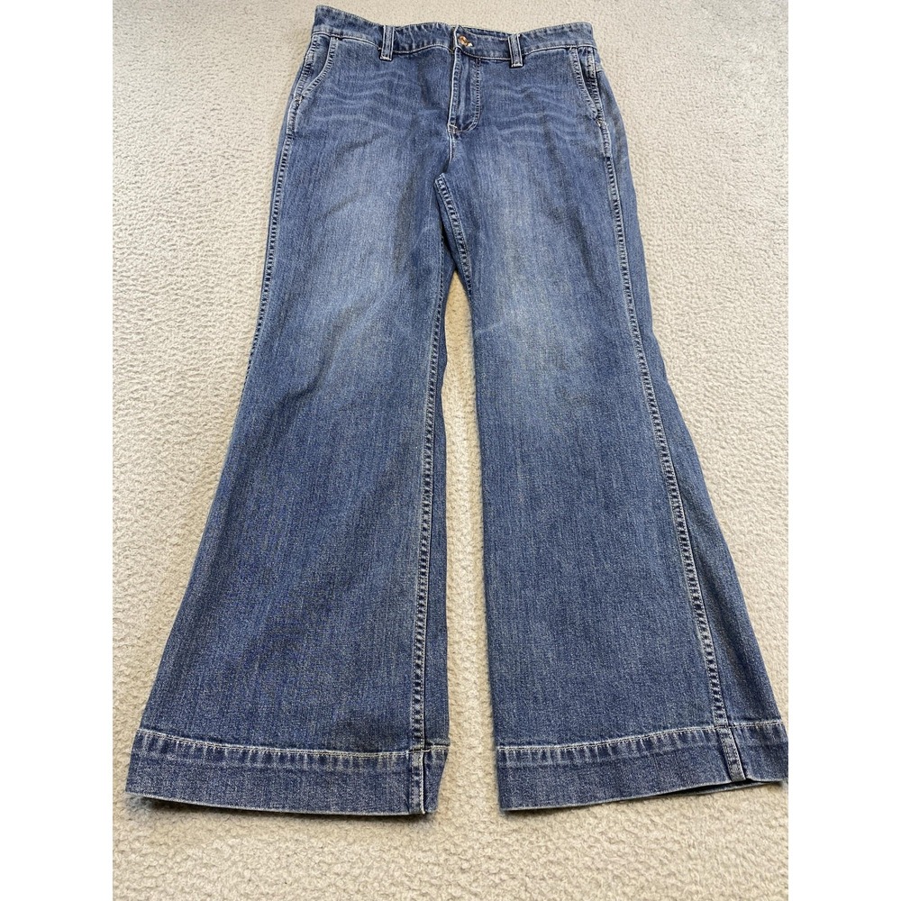 J.Crew Jeans Womens 31 Blue Wide Leg Stretch Denim Slash Pockets Zip Fly Casual